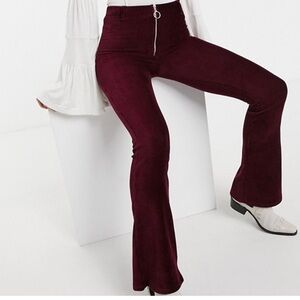 Topshop Deep Red Corduroy Flare Pants Size 10